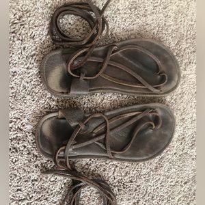 Brown Leather Minimalist Wrap Sandals Size 9